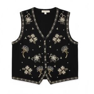 Vintage Yarnworks Beaded Pearl Embellished Ramie Cotton Vest Large Statement